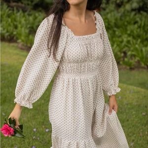 Neuflora Angela Smocked Square Neck Long Sleeve Dress - Cream Floral Size M